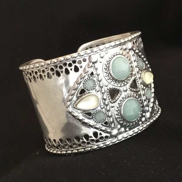 Lucky Brand Silver Tone Wide Cuff Bangle - Picture 3 of 5